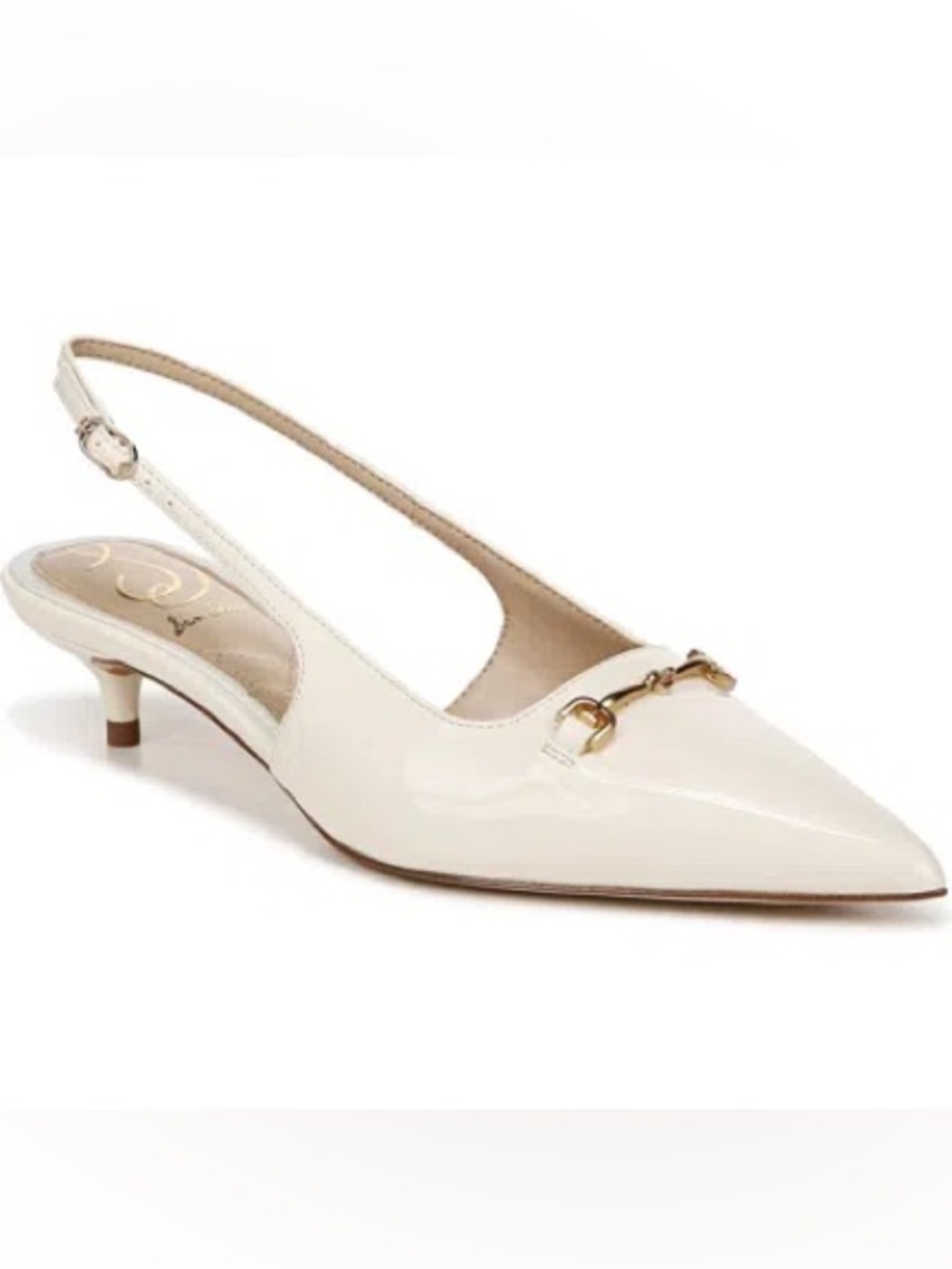 Sam Edelman Pointed Toe Slingback Kitten Heels in White Patent